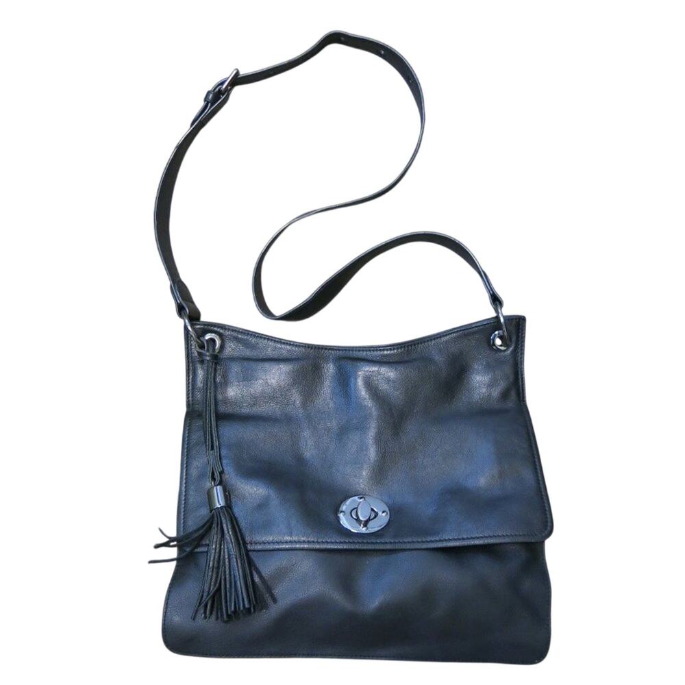 RACHEL ROY Bag Shoulder/Crossbody Leather Tassel Outside Pocket Black Classic